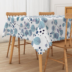 Aperturee - Aperturee Fresh and Sweet Rectangle Tablecloth with Teal Colored Leaves for Modern Botanical Kitchen Dining Decor