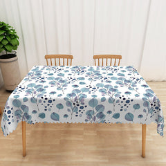 Aperturee - Aperturee Fresh and Sweet Rectangle Tablecloth with Teal Colored Leaves for Modern Botanical Kitchen Dining Decor
