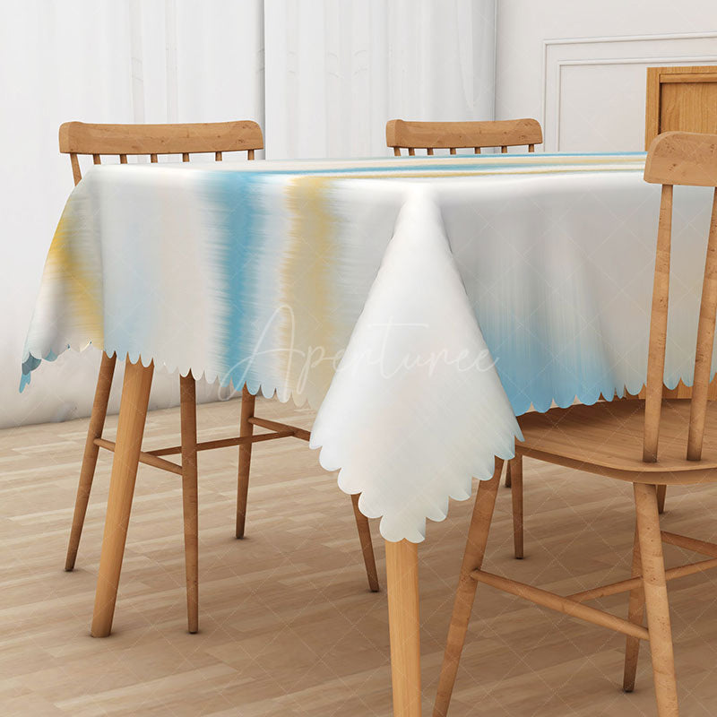 Aperturee - Aperturee Fresh Blue and Yellow Rectangle Tablecloth with Bokeh Effect for Abstract Party and Celebration Decor