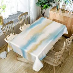 Aperturee - Aperturee Fresh Blue and Yellow Rectangle Tablecloth with Bokeh Effect for Abstract Party and Celebration Decor