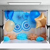 Aperturee - Aperturee Fresh Blue Balloons Birthday Cake Smash Backdrop