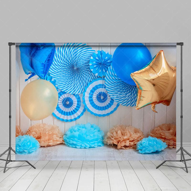Aperturee - Aperturee Fresh Blue Balloons Birthday Cake Smash Backdrop