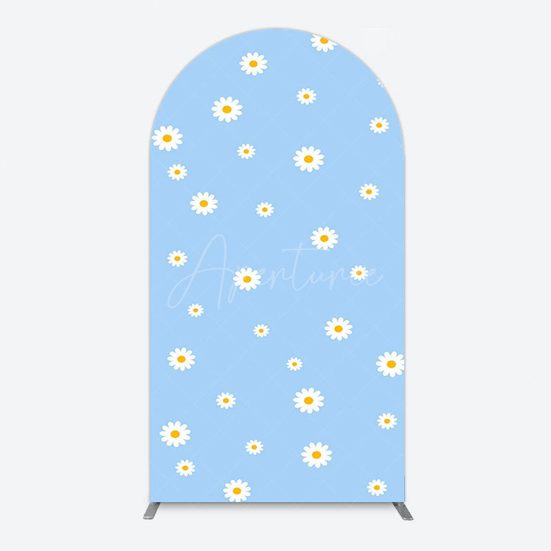 Aperturee - Aperturee Fresh Blue Spring Daisy Happy Birthday Arch Backdrop