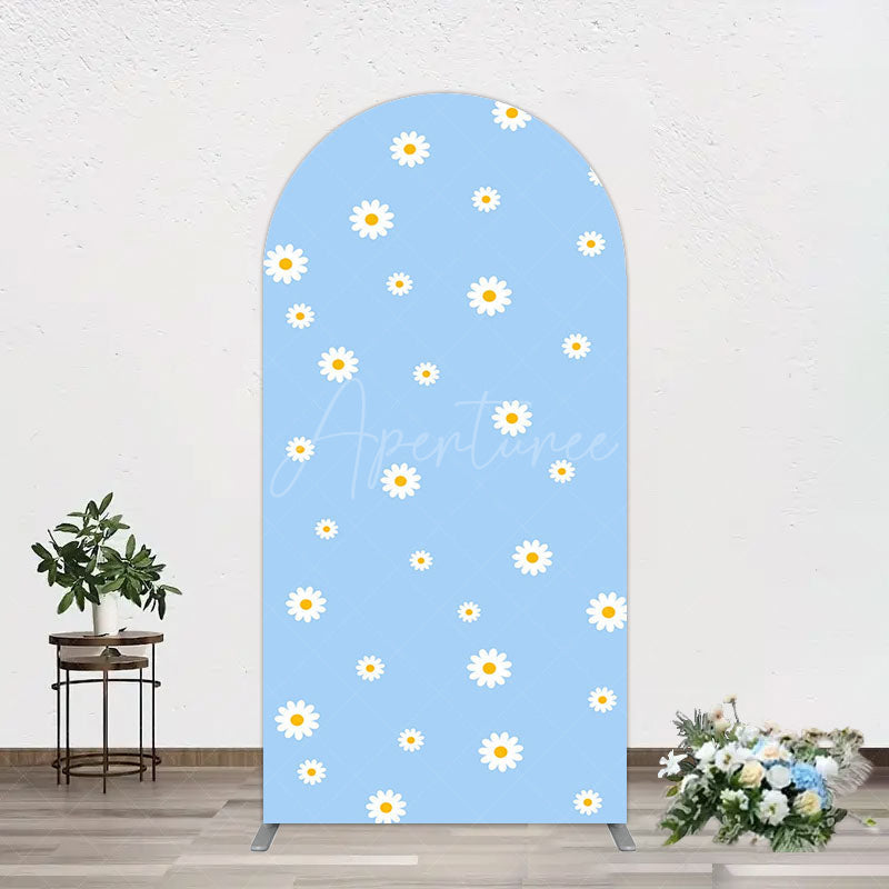 Aperturee - Aperturee Fresh Blue Spring Daisy Happy Birthday Arch Backdrop