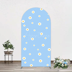 Aperturee - Aperturee Fresh Blue Spring Daisy Happy Birthday Arch Backdrop