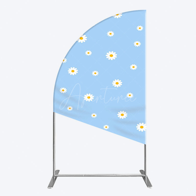 Aperturee - Aperturee Fresh Blue Spring Daisy Happy Birthday Half Moon Arch Backdrop