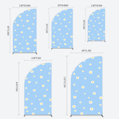 Aperturee - Aperturee Fresh Blue Spring Daisy Happy Birthday Half Moon Arch Backdrop