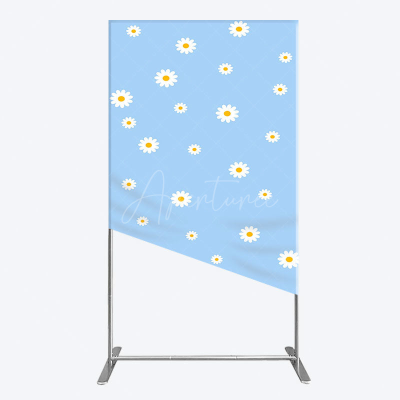 Aperturee - Aperturee Fresh Blue Spring Daisy Happy Birthday Rectangle Backdrop
