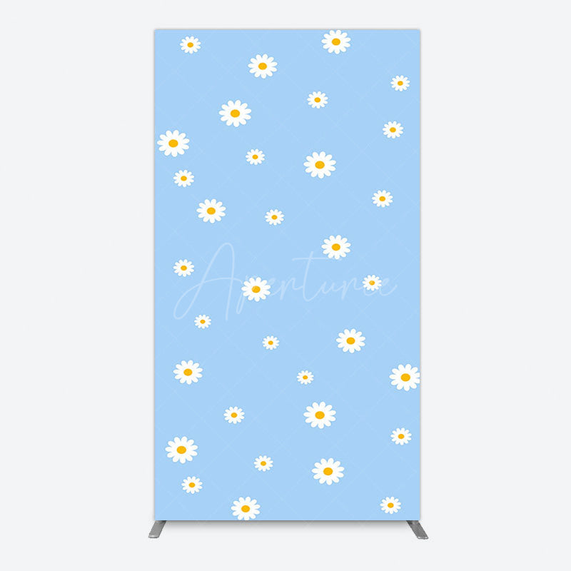Aperturee - Aperturee Fresh Blue Spring Daisy Happy Birthday Rectangle Backdrop
