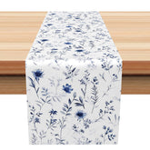 Aperturee - Aperturee Fresh Blue Vibe Spring Floral Table Runner Sweet Wildflowers and Botanical Art Elegant Kitchen Dining Decor