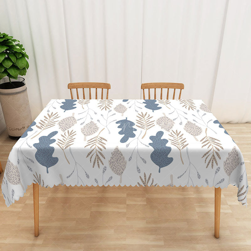 Aperturee - Aperturee Fresh Boho Rectangle Tablecloth with Creative Leaf Shapes for Modern and Artistic Botanical Decor