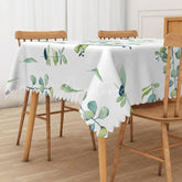 Aperturee - Aperturee Fresh Boho Spring Tablecloth with Green Leaves for Botanical Themed Wedding or Baby Shower Decor