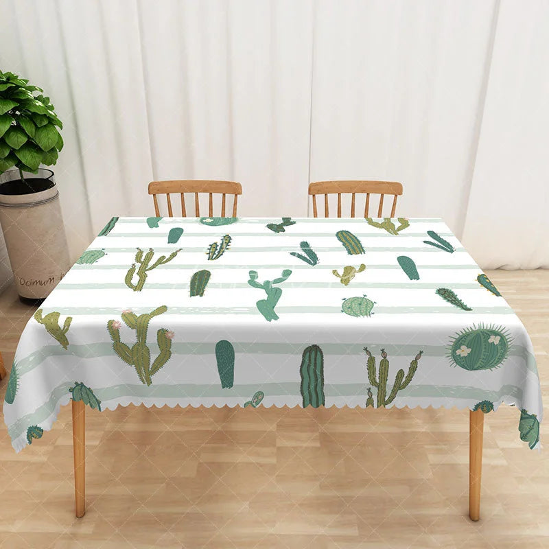 Aperturee - Aperturee Fresh Boho Tablecloth with Green Desert Cactus for Southwest and Succulent Themed Kitchen Decor