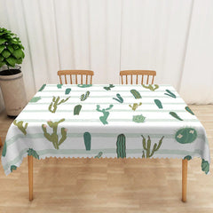 Aperturee - Aperturee Fresh Boho Tablecloth with Green Desert Cactus for Southwest and Succulent Themed Kitchen Decor
