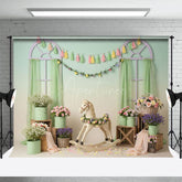 Aperturee - Aperturee Fresh Boho Trojan Floral Curtain Cake Smash Backdrop