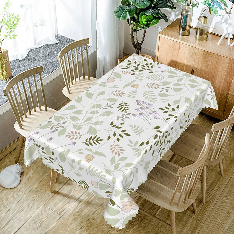 Aperturee - Aperturee Fresh Cartoon Floral Tablecloth with Cute Flowers and Leaves for Kids Spring Party and Cheerful Decor