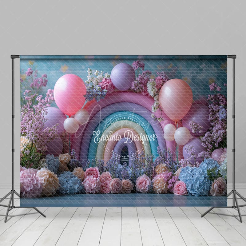 Aperturee - Aperturee Fresh Fancy Flowers Balloon Rainbow Wedding Backdrop