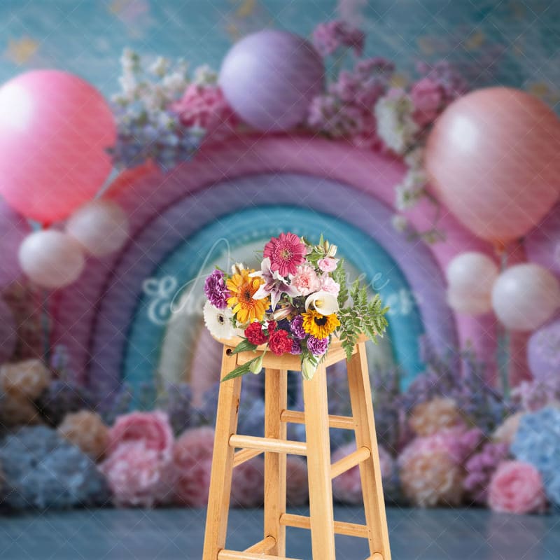 Aperturee - Aperturee Fresh Fancy Flowers Balloon Rainbow Wedding Backdrop