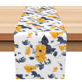 Aperturee - Aperturee Fresh Floral and Leaves Table Runner in an Ink Painting Style Elegant Botanical Art Modern Farmhouse Decor