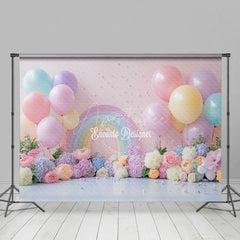 Aperturee - Aperturee Fresh Floral Balloons Birthday Cake Smash Backdrop