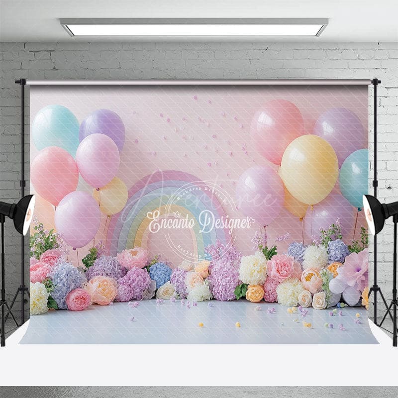 Aperturee - Aperturee Fresh Floral Balloons Birthday Cake Smash Backdrop