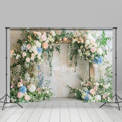 Aperturee - Aperturee Fresh Floral Plant White Wall Sweet Wedding Backdrop