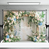 Aperturee - Aperturee Fresh Floral Plant White Wall Sweet Wedding Backdrop