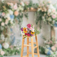 Aperturee - Aperturee Fresh Floral Plant White Wall Sweet Wedding Backdrop