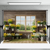 Aperturee - Aperturee Fresh Floral Spring Scene With Wood Cabin Backdrop