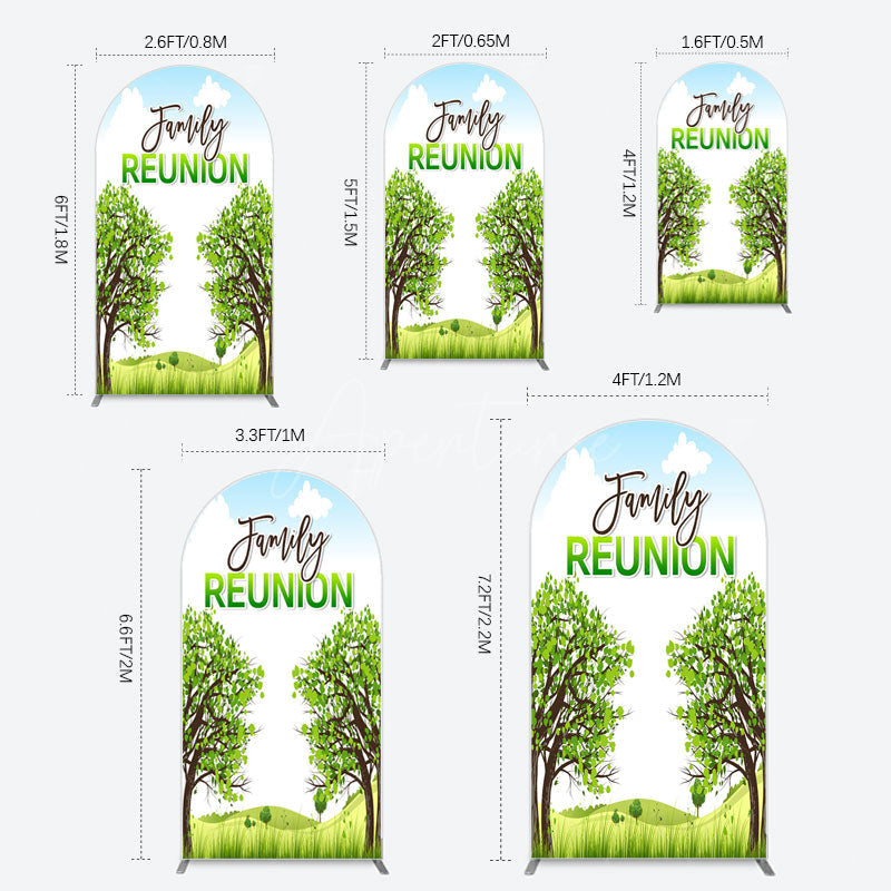 Aperturee - Aperturee Fresh Green Trees Scene Family Reunion Arch Backdrop