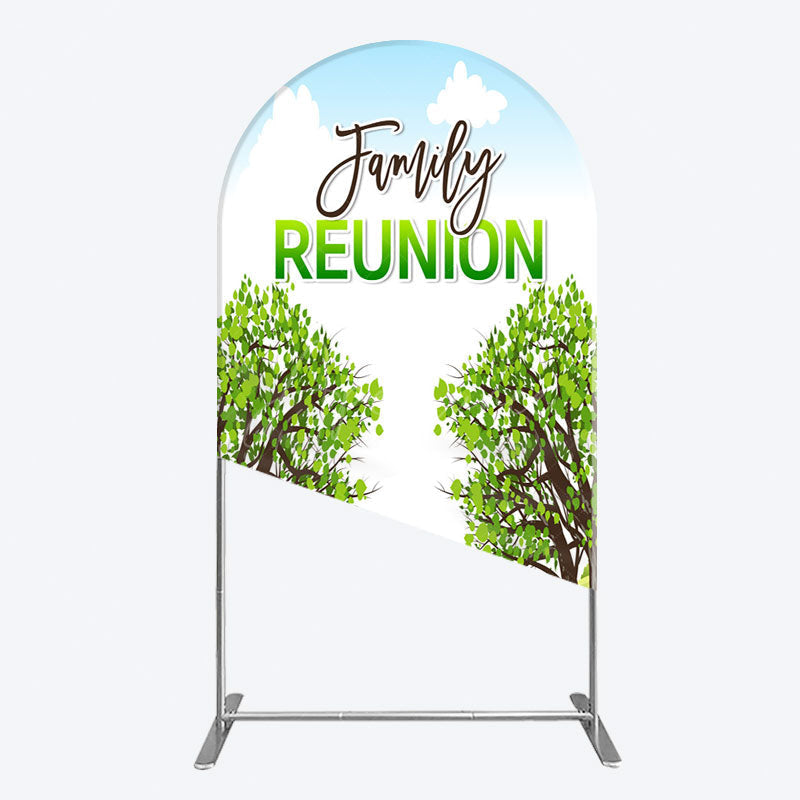 Aperturee - Aperturee Fresh Green Trees Scene Family Reunion Arch Backdrop
