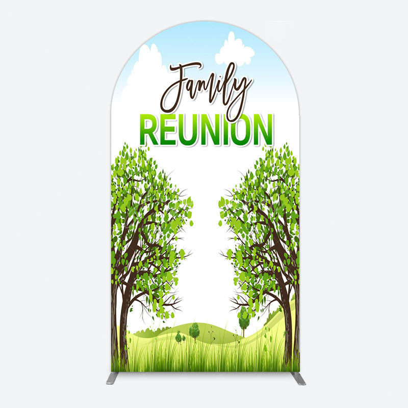 Aperturee - Aperturee Fresh Green Trees Scene Family Reunion Arch Backdrop