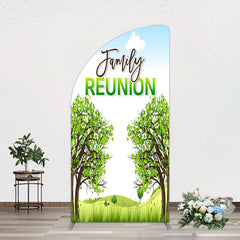 Aperturee - Aperturee Fresh Green Trees Scene Family Reunion Half Moon Arch Backdrop