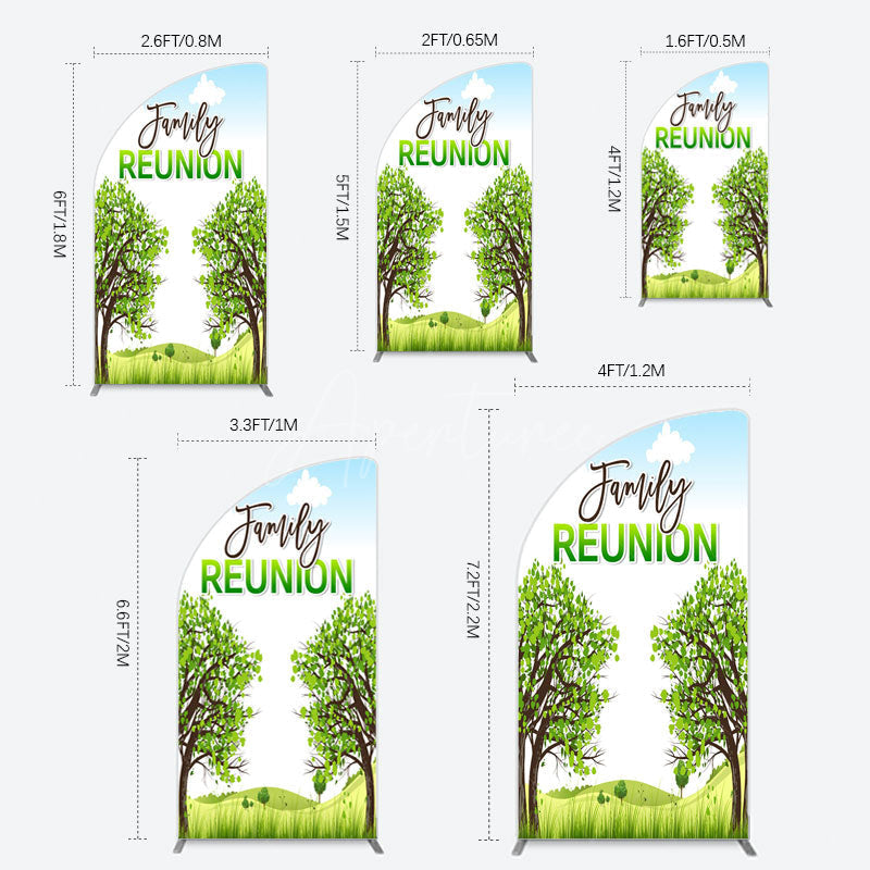 Aperturee - Aperturee Fresh Green Trees Scene Family Reunion Half Moon Arch Backdrop
