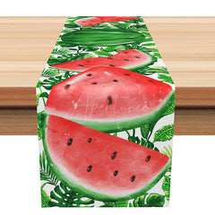 Aperturee - Aperturee Fresh Green Watermelon Summer Table Runner for Tropical Fruit Themed Party and Everyday Kitchen Decor