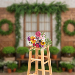 Aperturee - Aperturee Fresh Green Wreath Floral Sweet Wedding Backdrop