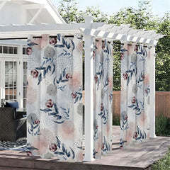 Aperturee - Aperturee Fresh Hydrangea Waterproof Printed Outdoor Curtains