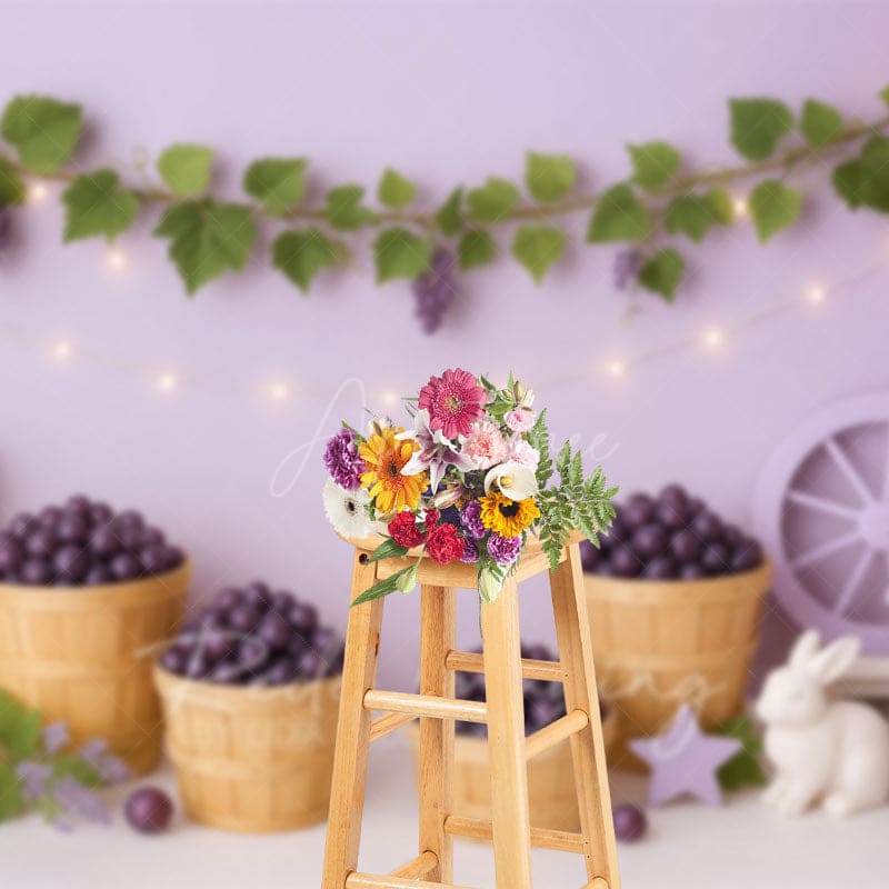 Aperturee - Aperturee Fresh Purple Grapes Bunny Wall Cake Smash Backdrop