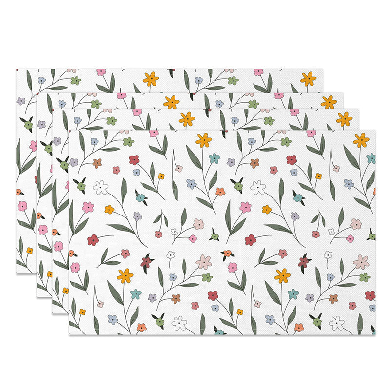 Aperturee - Aperturee Fresh Spring Floral Placemats Set of 4 Botanical Flower and Leaves Print for Kitchen Dining Table