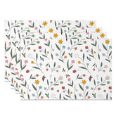 Aperturee - Aperturee Fresh Spring Floral Placemats Set of 4 Botanical Flower and Leaves Print for Kitchen Dining Table
