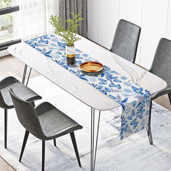Aperturee - Aperturee Fresh Spring Floral Table Runner with Blue Butterflies Sweet Botanical Vibe Elegant Garden Party Kitchen Decor