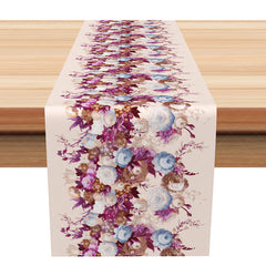 Aperturee - Aperturee Fresh Spring Floral Table Runner with Purple Blue and White Flowers Elegant Botanical Kitchen or Dining Decor