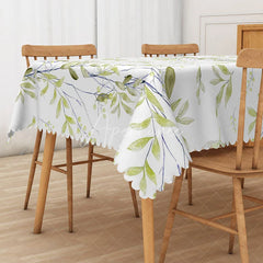 Aperturee - Aperturee Fresh Spring Rectangle Tablecloth with Light Green Botanical Plants for Easter and Garden Party Decor