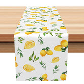 Aperturee - Aperturee Fresh Spring Table Runner with Lemon and Greenery on White for Summer Kitchen and Farmhouse Decor