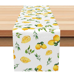 Aperturee - Aperturee Fresh Spring Table Runner with Lemon and Greenery on White for Summer Kitchen and Farmhouse Decor