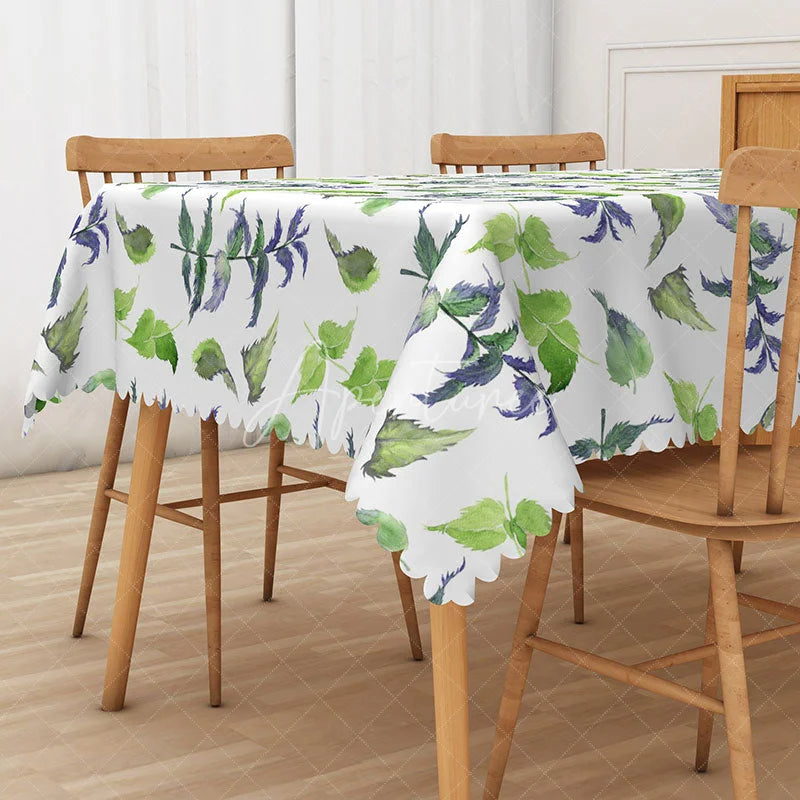 Aperturee - Aperturee Fresh Spring Vibe Rectangle Tablecloth with Green Leaves for Easter Garden Party and Kitchen Decor