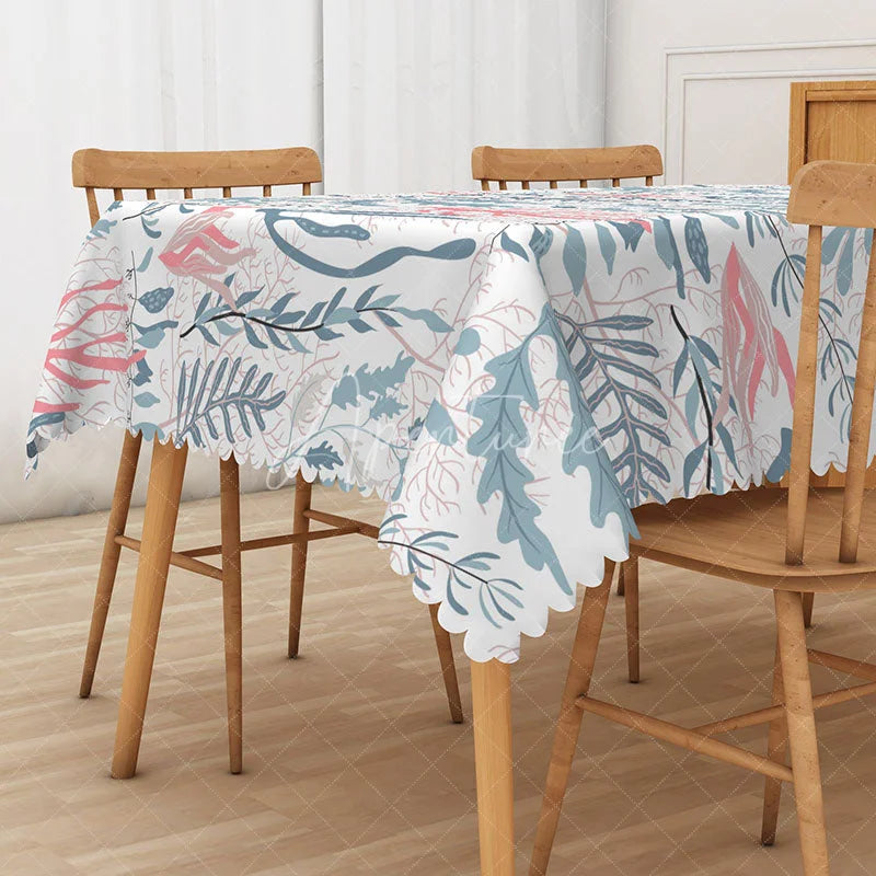 Aperturee - Aperturee Fresh Summer Underwater Rectangle Tablecloth with Algae Print for Ocean and Marine Life Themed Decor