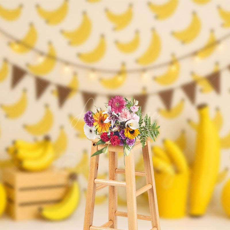 Aperturee - Aperturee Fresh Sweet Bananas Cartoon Cake Smash Backdrop