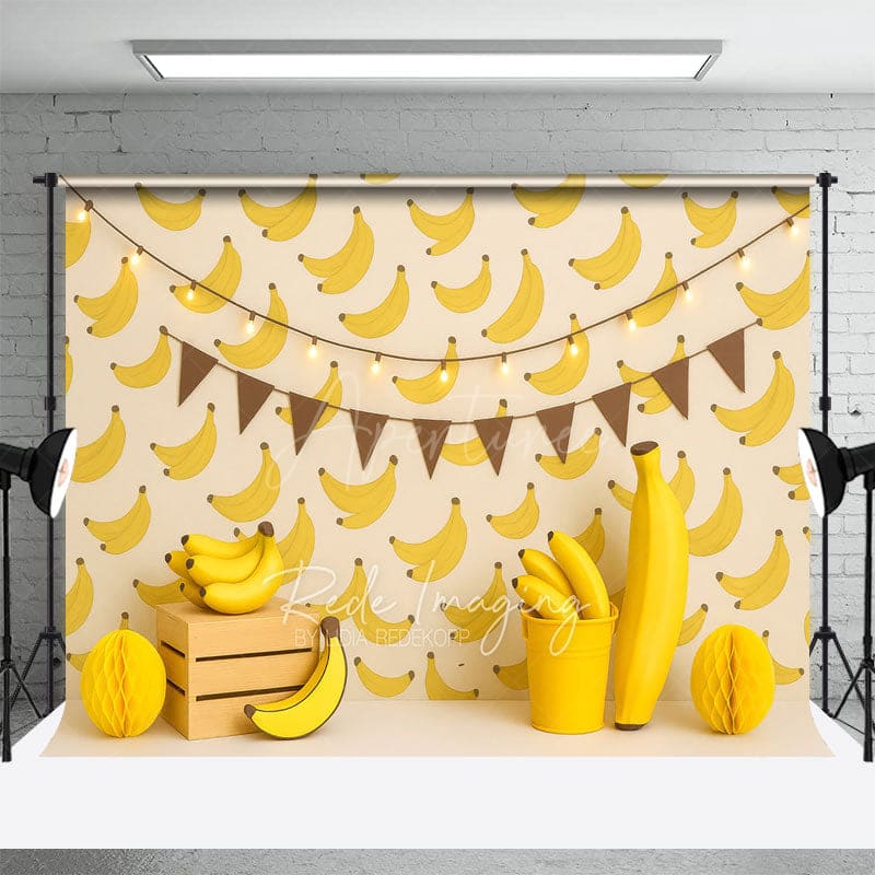 Aperturee - Aperturee Fresh Sweet Bananas Cartoon Cake Smash Backdrop