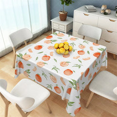 Aperturee - Aperturee Fresh Watercolor Peach and Leaf Rectangle Tablecloth Summer Fruit Pattern Table Cover for Kitchen Dining